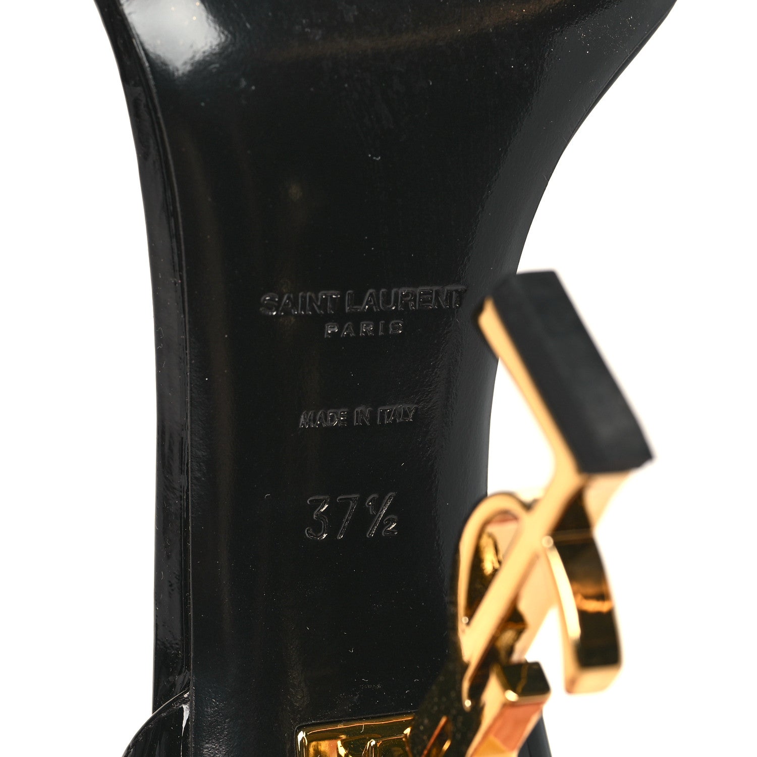 Saint Laurent Patent Calfskin Opyum 110 Sandals 37.5 Black Gold 7 of 12