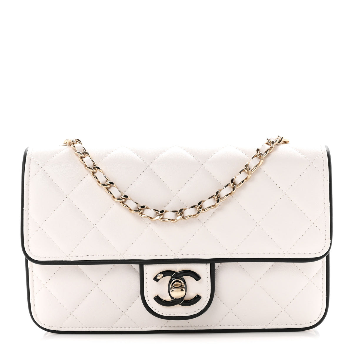 Lambskin Quilted Resin CC Mini Flap Bag White Black