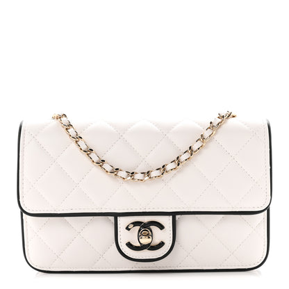 Chanel Lambskin Quilted Resin CC Mini Flap Bag White Black 1 of 10
