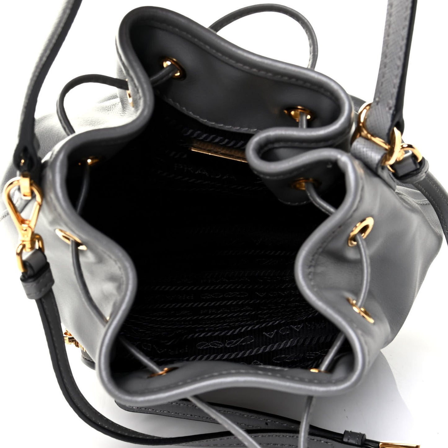 Light Calfskin Saffiano Mini Bucket Crossbody Bag Marmo