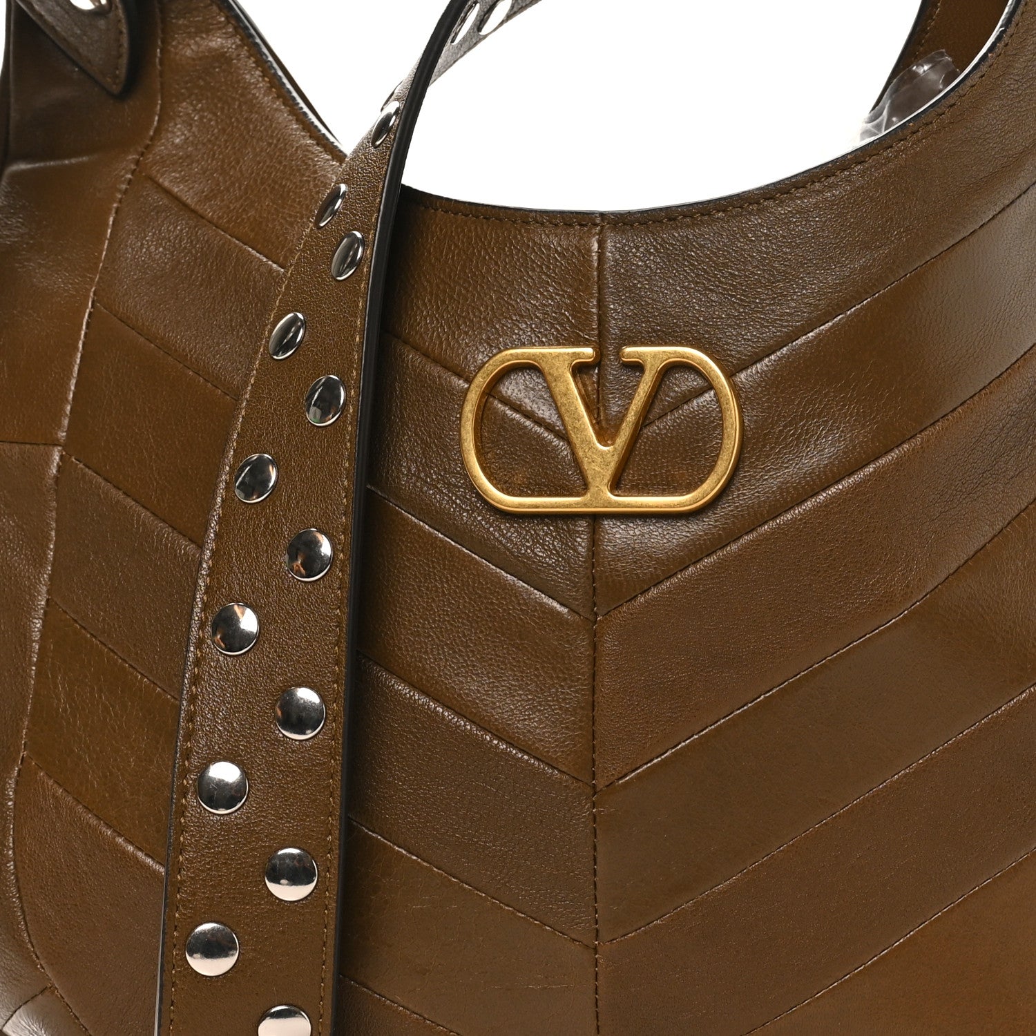Valentino Garavani Shiny Nappa Chevron Patchwork Small Hoboho Bag Tundra 6 of 8
