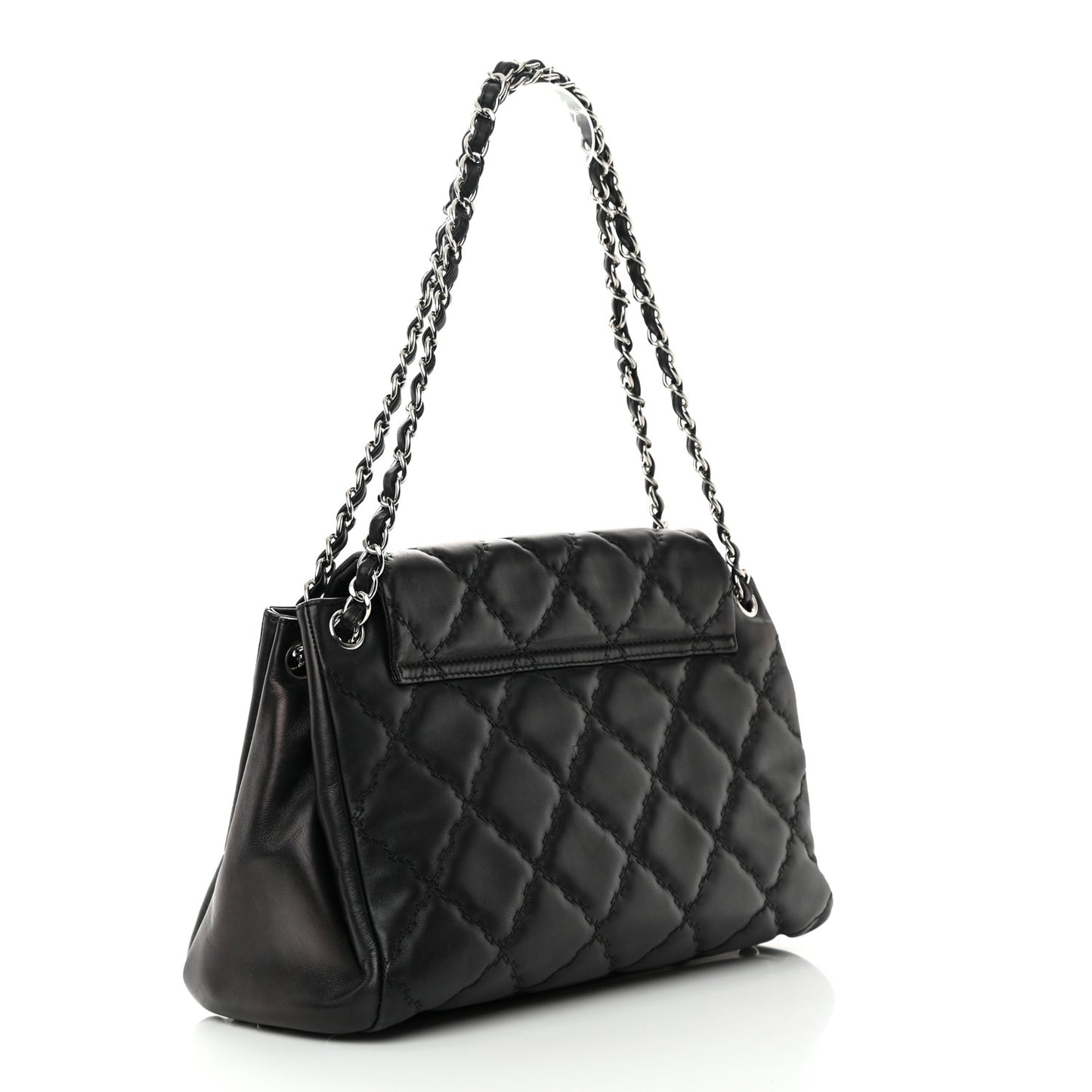 Calfskin Double Stitch Large Hamptons Flap Bag Black