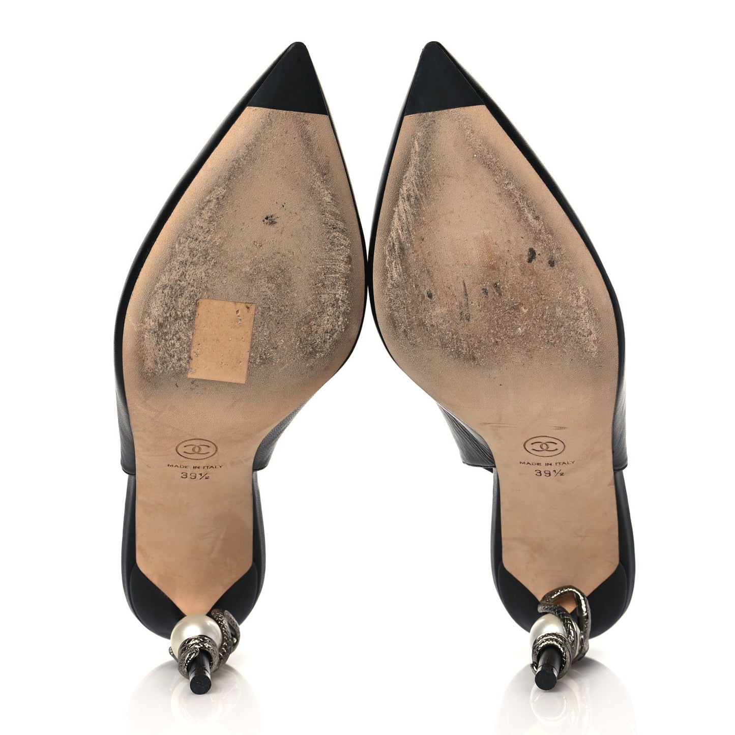 Lambskin Slingback Snake Pearl Heel 39.5 Black