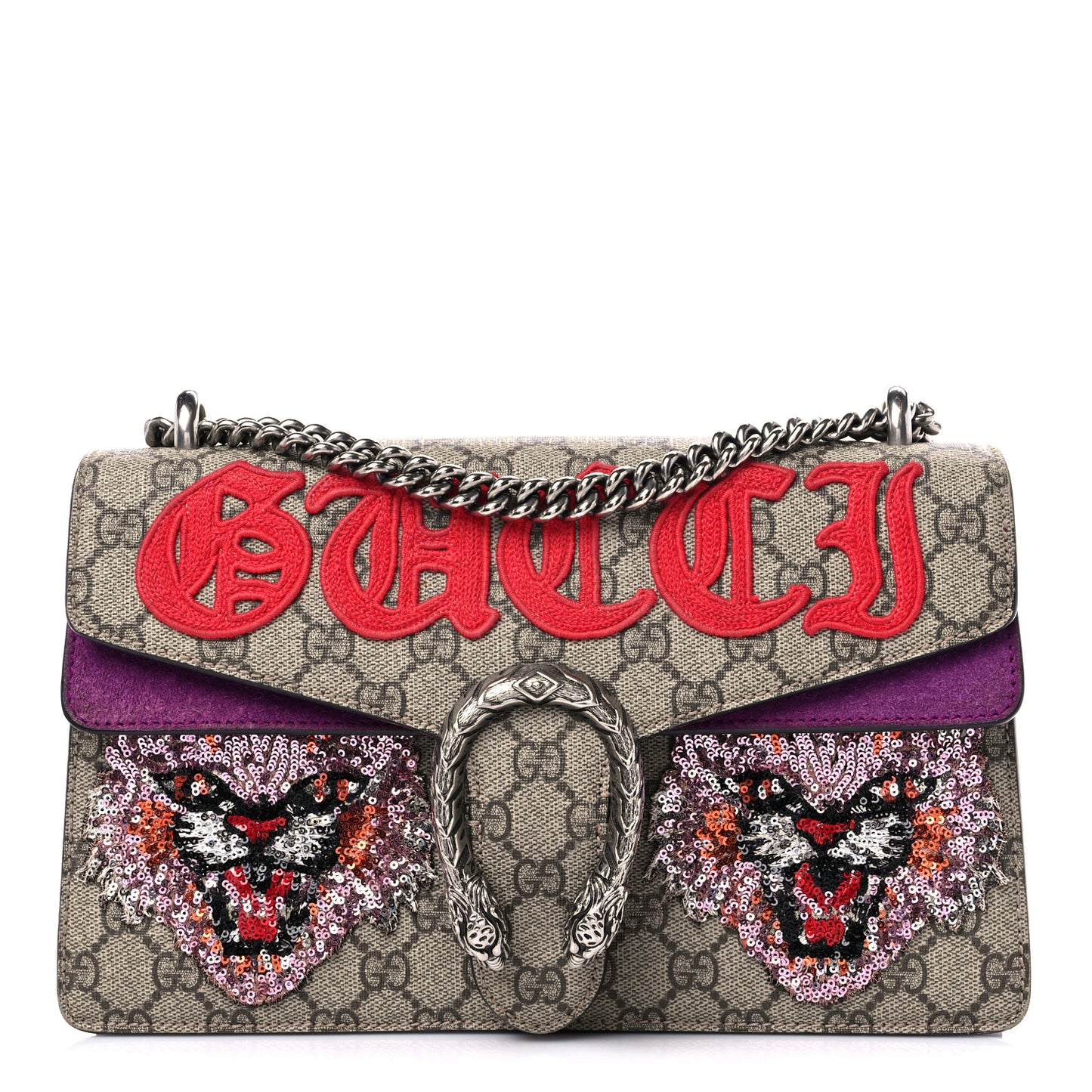 GG Supreme Monogram Embroidered Small Dionysus Shoulder Bag Purple