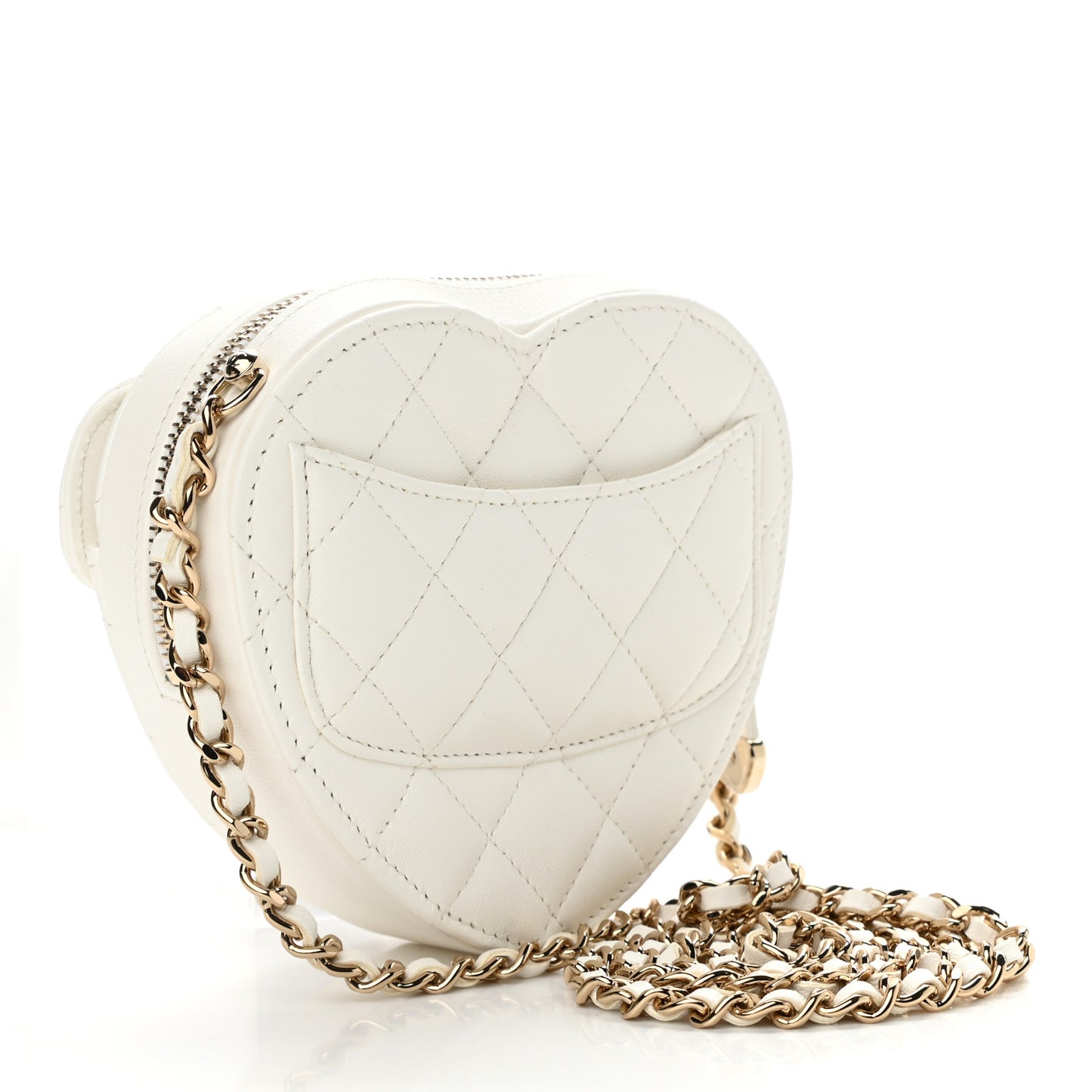 Lambskin Quilted CC In Love Heart Clutch With Chain White