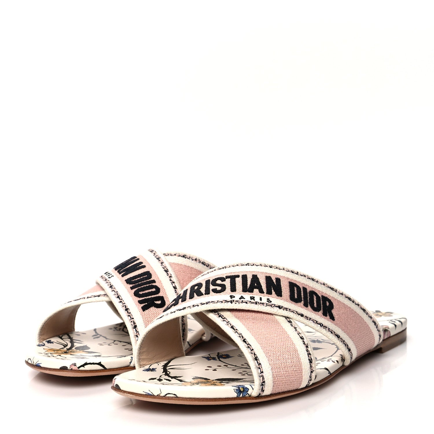 Christian Dior Canvas Rose Mutabilis Embroidered Dway Criss Cross Slide Sandals 41 Multicolor 3 of 8