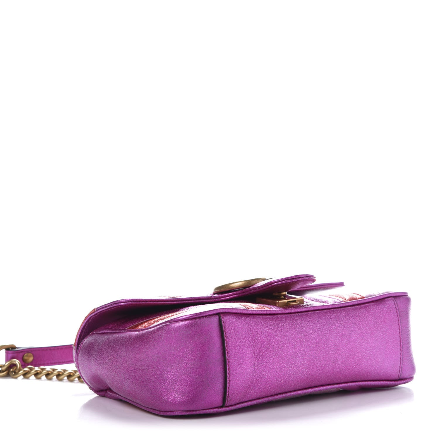 Gucci Metallic Calfskin Matelasse Mini GG Marmont Shoulder Bag Fuchsia 4 of 13