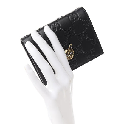 Gucci Guccissima Signature Crystal Cat Card Case Wallet Black 2 of 7
