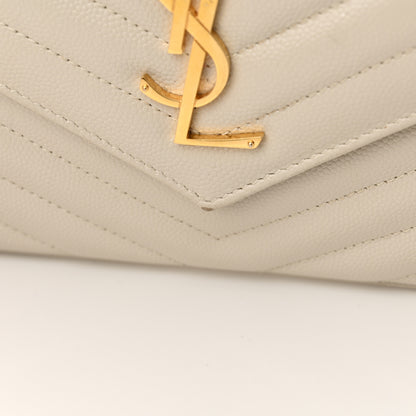 Saint Laurent Grain De Poudre Matelasse Chevron Monogram Chain Wallet Crema Soft 15 of 17