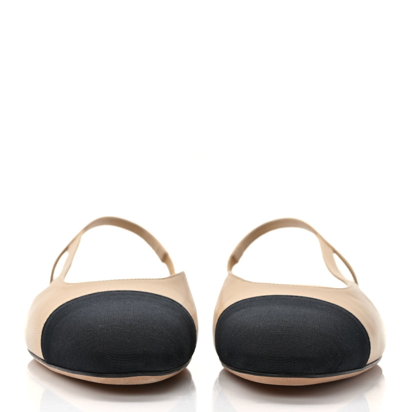 Goatskin Grosgrain Cap Toe CC Slingback Pumps 37.5 Beige Black