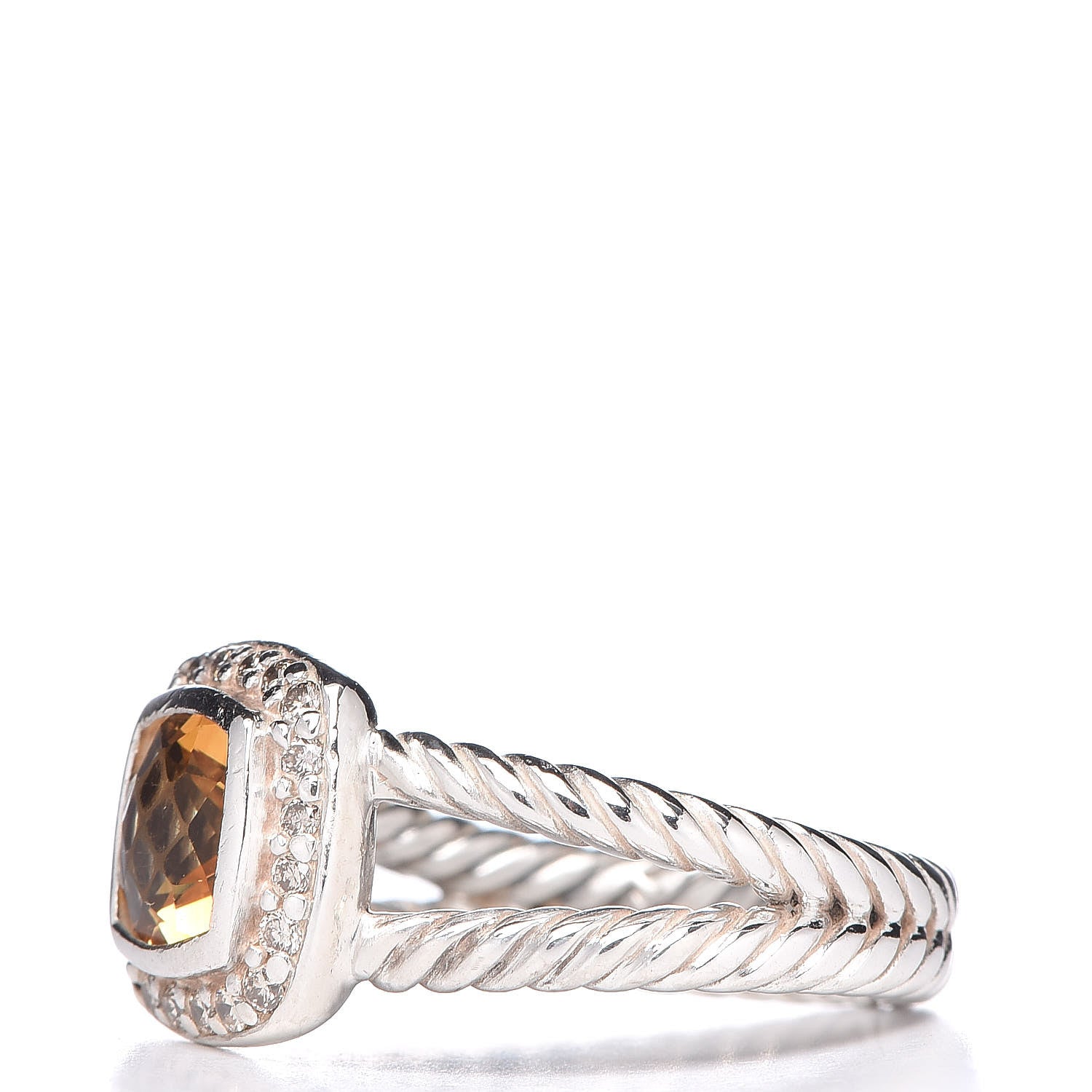 David Yurman Sterling Silver Diamond Citrine 7mm Petite Albion Ring 54 6.75 3 of 5