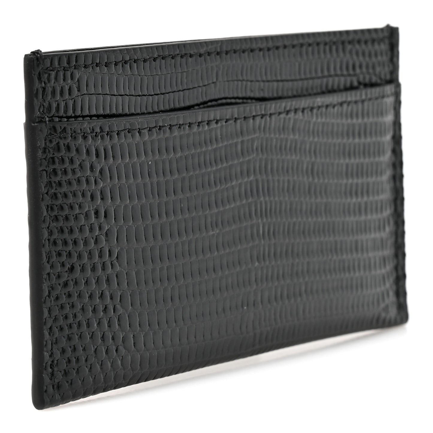 Calfskin Lizard Embossed Card Holder Black