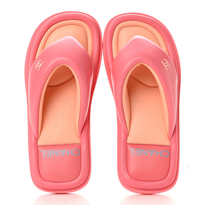 Chanel Lambskin Padded Pool Thong Sandals 38 Pink Orange 2 of 10