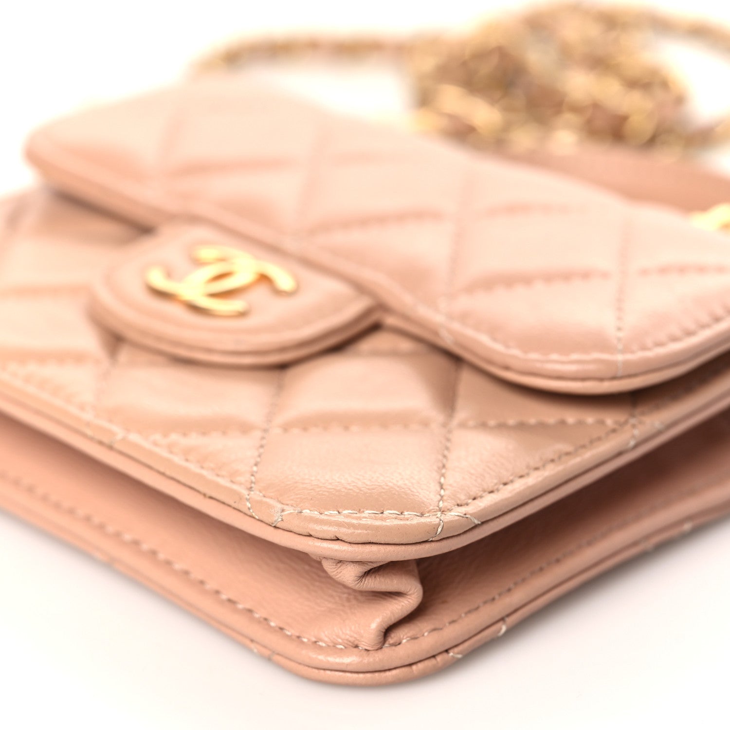 Chanel Lambskin Quilted Top Handle Flap Coin Purse With Chain Beige 10 of 11