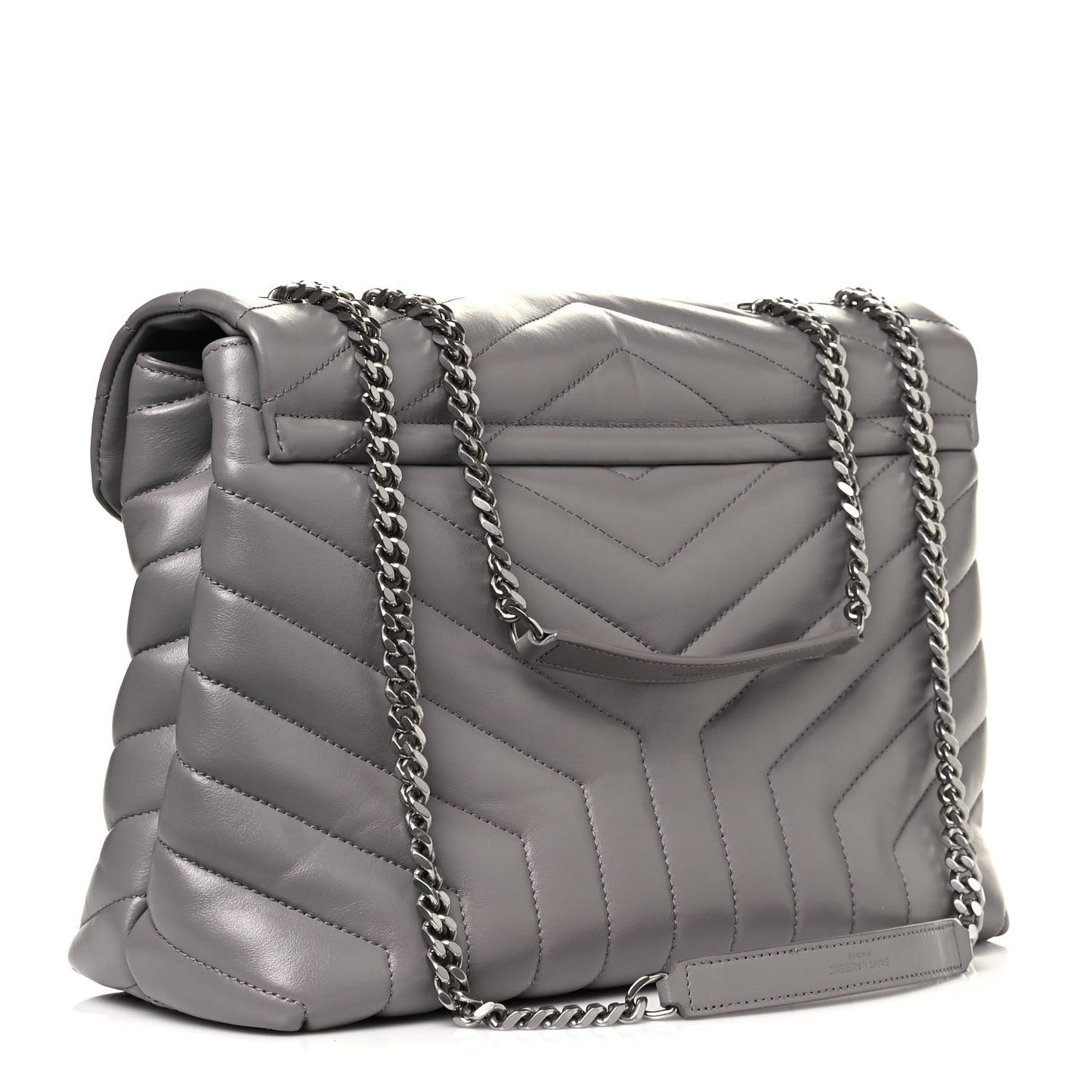 Calfskin Y Quilted Monogram Medium Loulou Chain Satchel Light Gray