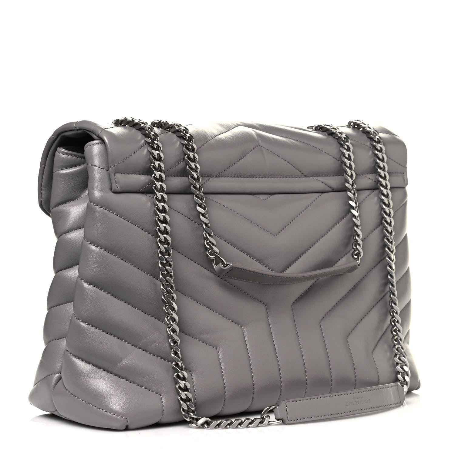 Saint Laurent Calfskin Y Quilted Monogram Medium Loulou Chain Satchel Light Gray 3 of 13