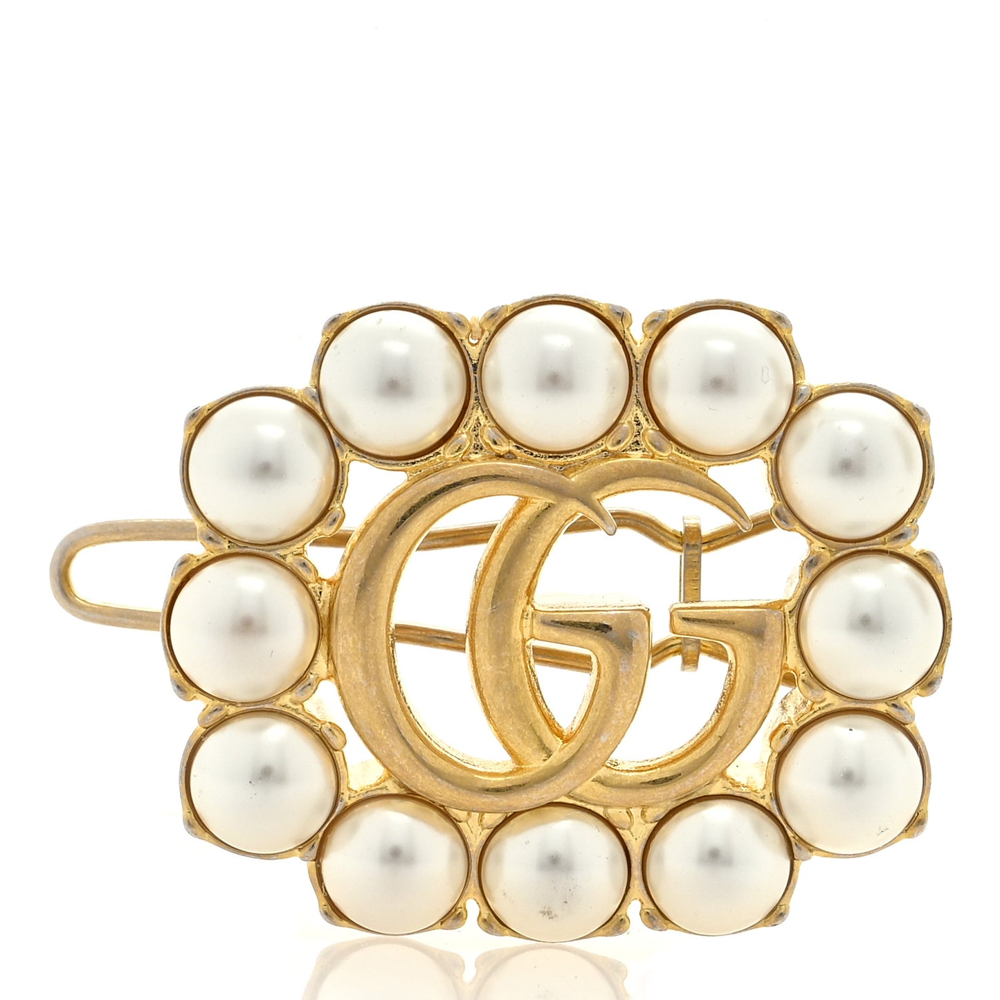 Metal Pearl Double G Hair Clip Aged Gold