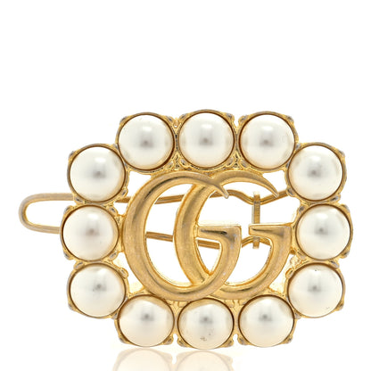 Gucci Metal Pearl Double G Hair Clip Aged Gold 1 of 3