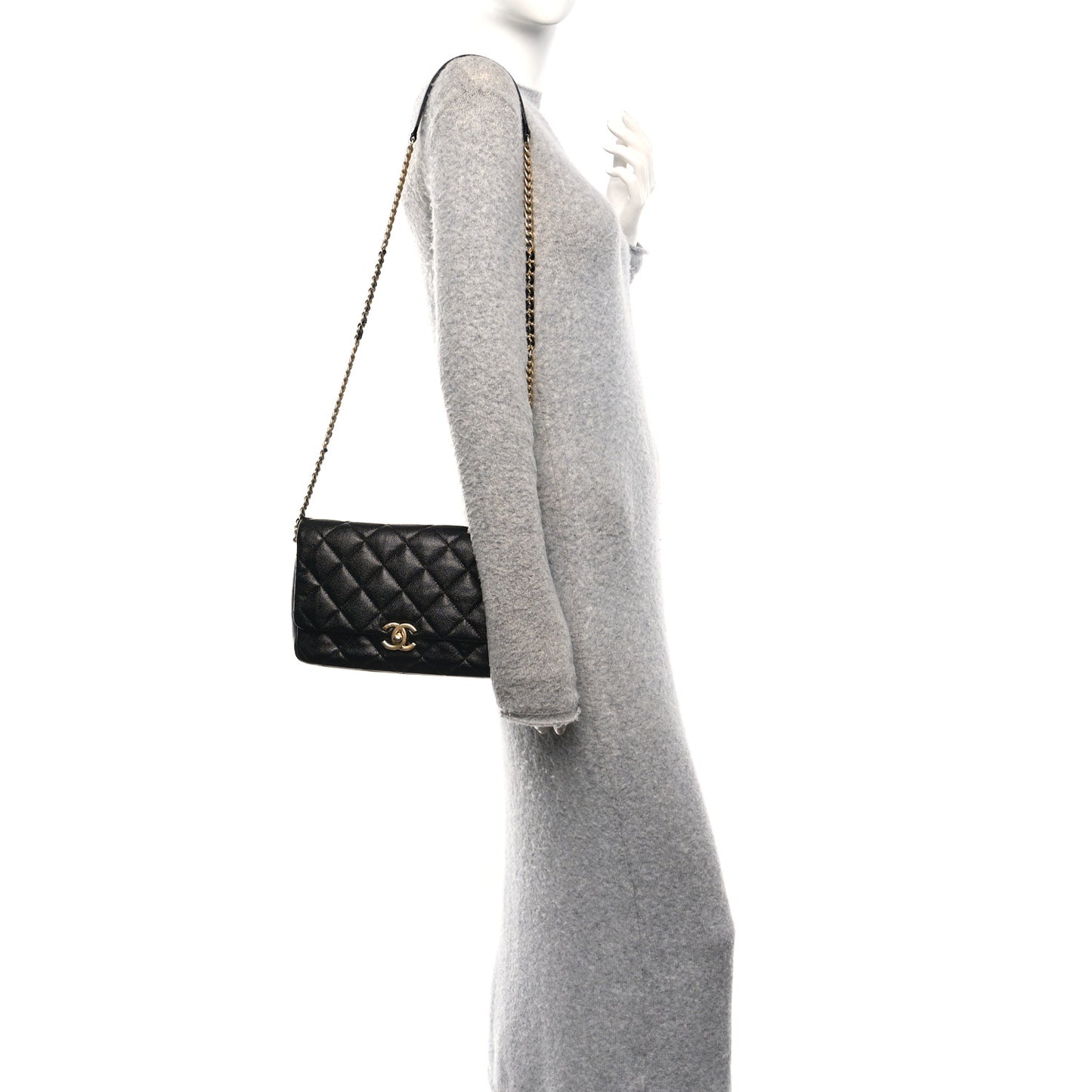Shiny Caviar Quilted Large Chain Melody Flap Black
