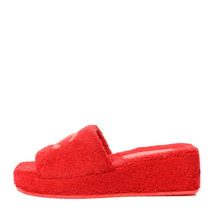Chanel Terry CC Flat Mules Sandals 37 Dark Red Orange 1 of 9