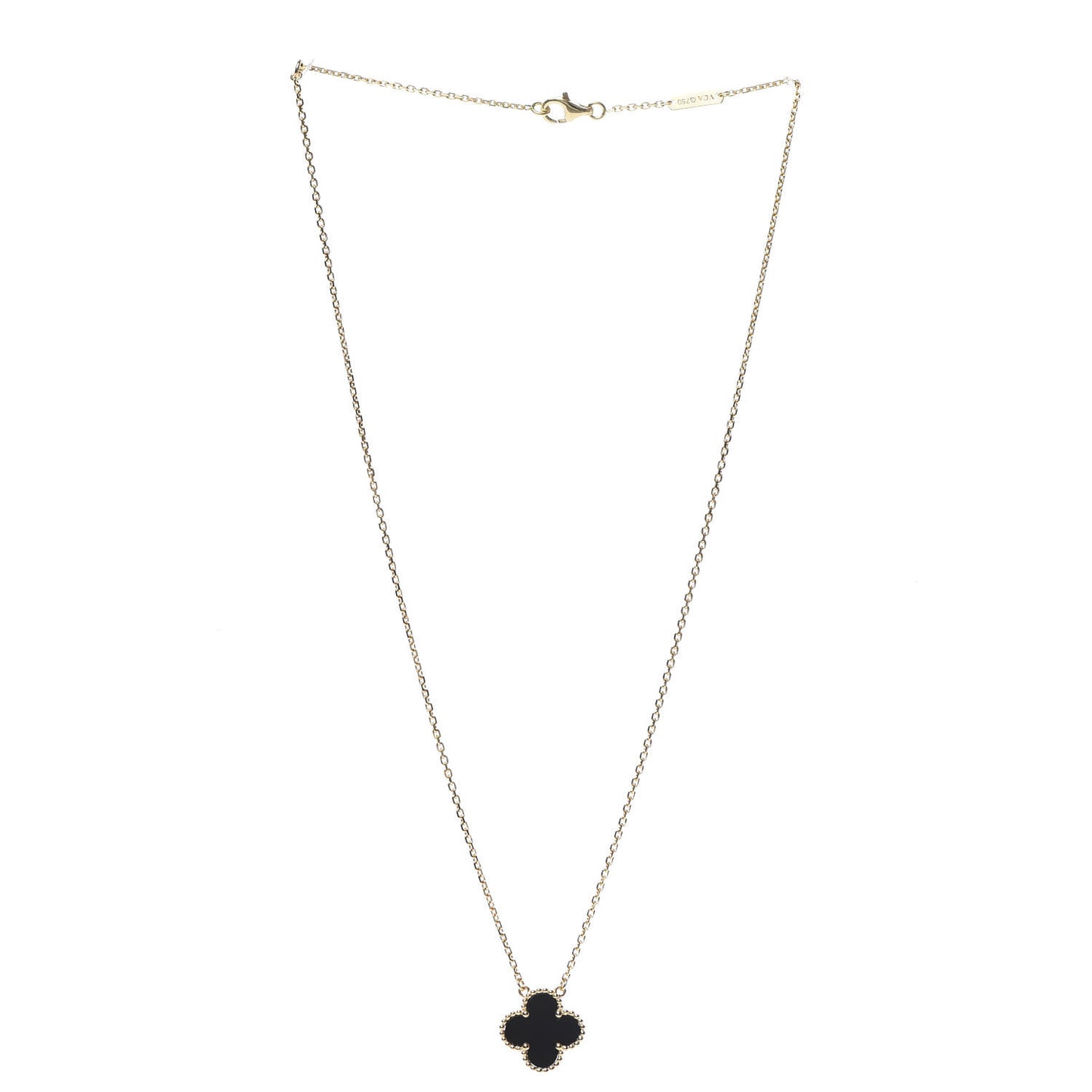 18K Yellow Gold Black Onyx Vintage Alhambra Pendant Necklace
