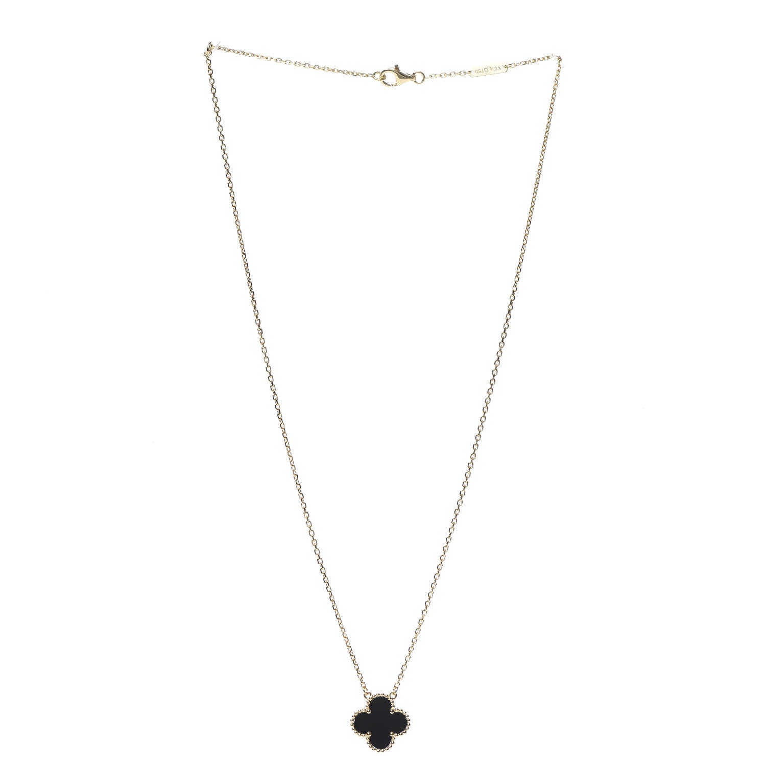 Van Cleef & Arpels 18K Yellow Gold Black Onyx Vintage Alhambra Pendant Necklace 3 of 6