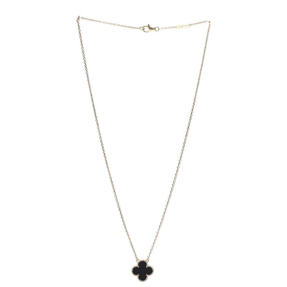 Van Cleef & Arpels 18K Yellow Gold Black Onyx Vintage Alhambra Pendant Necklace 3 of 6