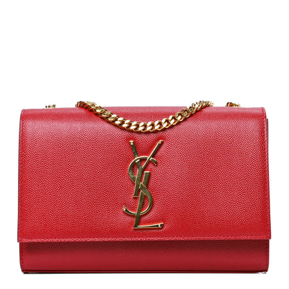 Saint Laurent Grain De Poudre Small Monogram Kate Satchel Red 1 of 4