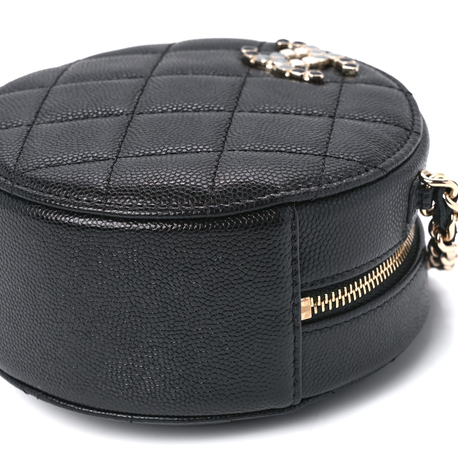 Chanel Caviar Quilted Gripoix CC Round Clutch With Chain Black 10 of 10