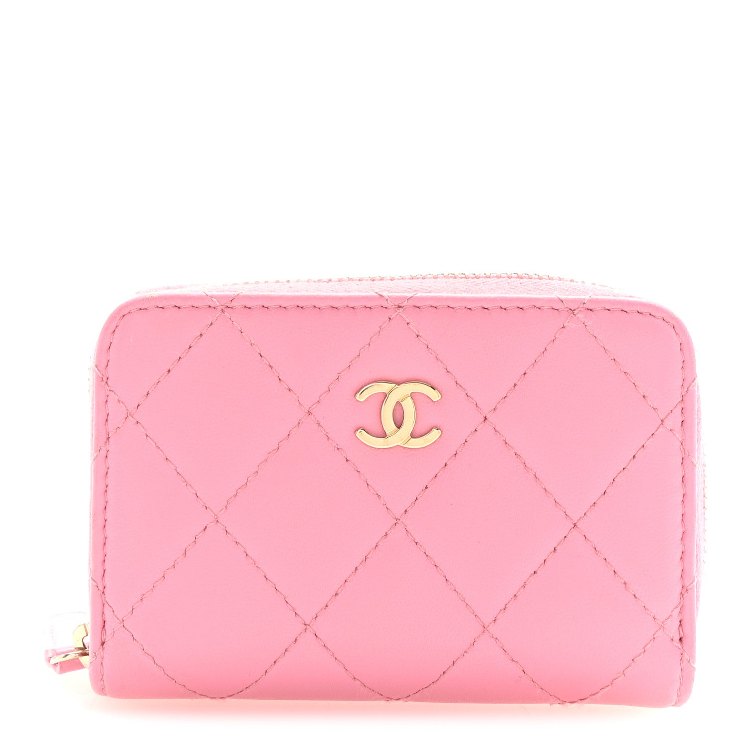 Chanel Lambskin Quilted Zip Around Coin Purse Wallet Pink 1 of 7