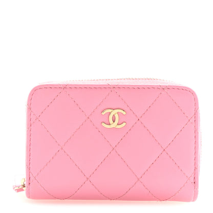 Chanel Lambskin Quilted Zip Around Coin Purse Wallet Pink 1 of 7