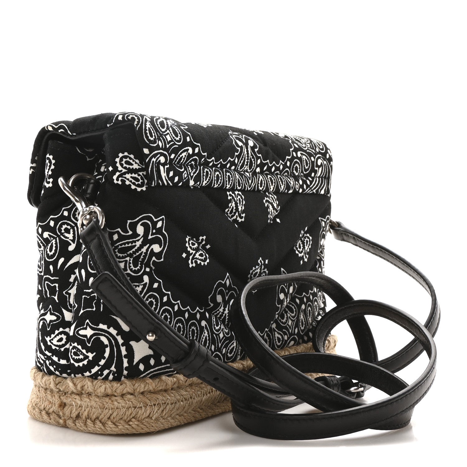 Saint Laurent Cotton Bandana Y Quilted Monogram Toy Loulou Crossbody Bag Black White 3 of 12