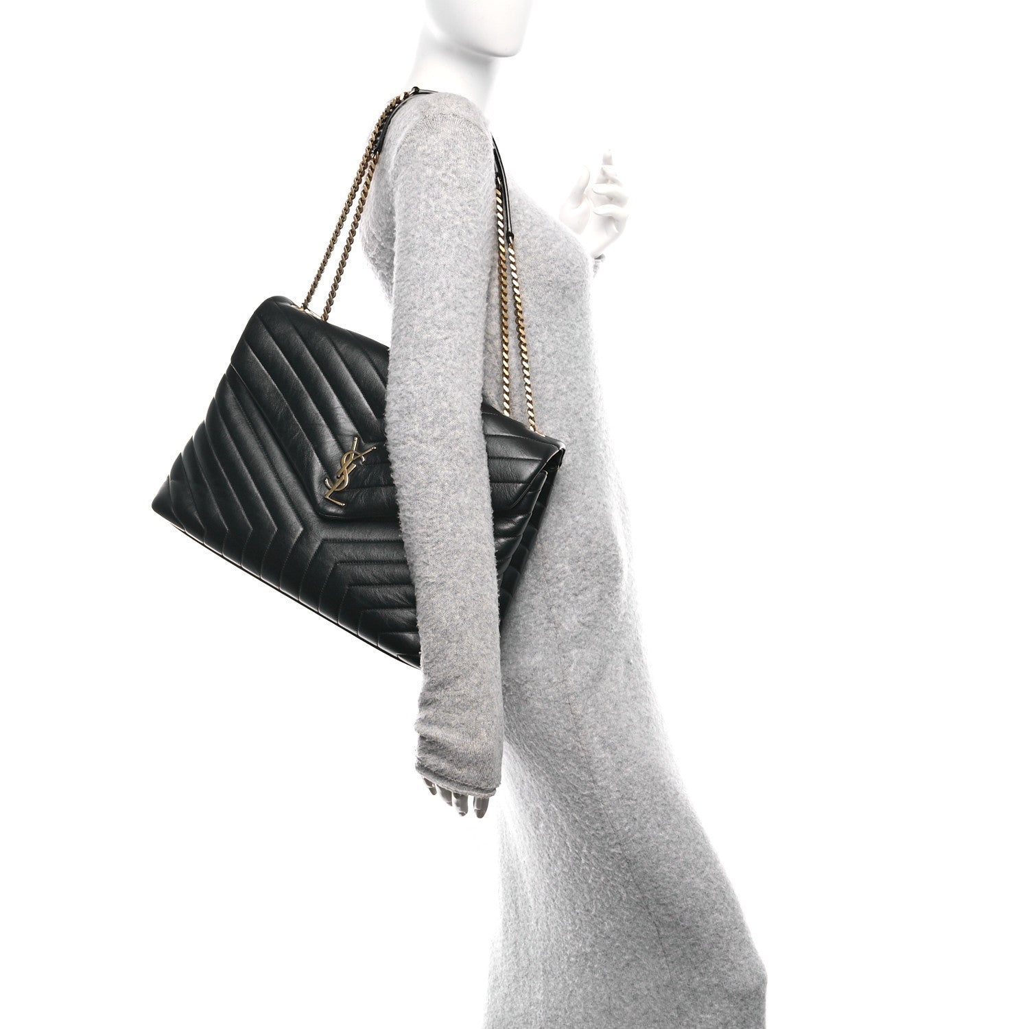 Saint Laurent Calfskin Y Quilted Monogram Large Loulou Chain Satchel Black 2 of 11