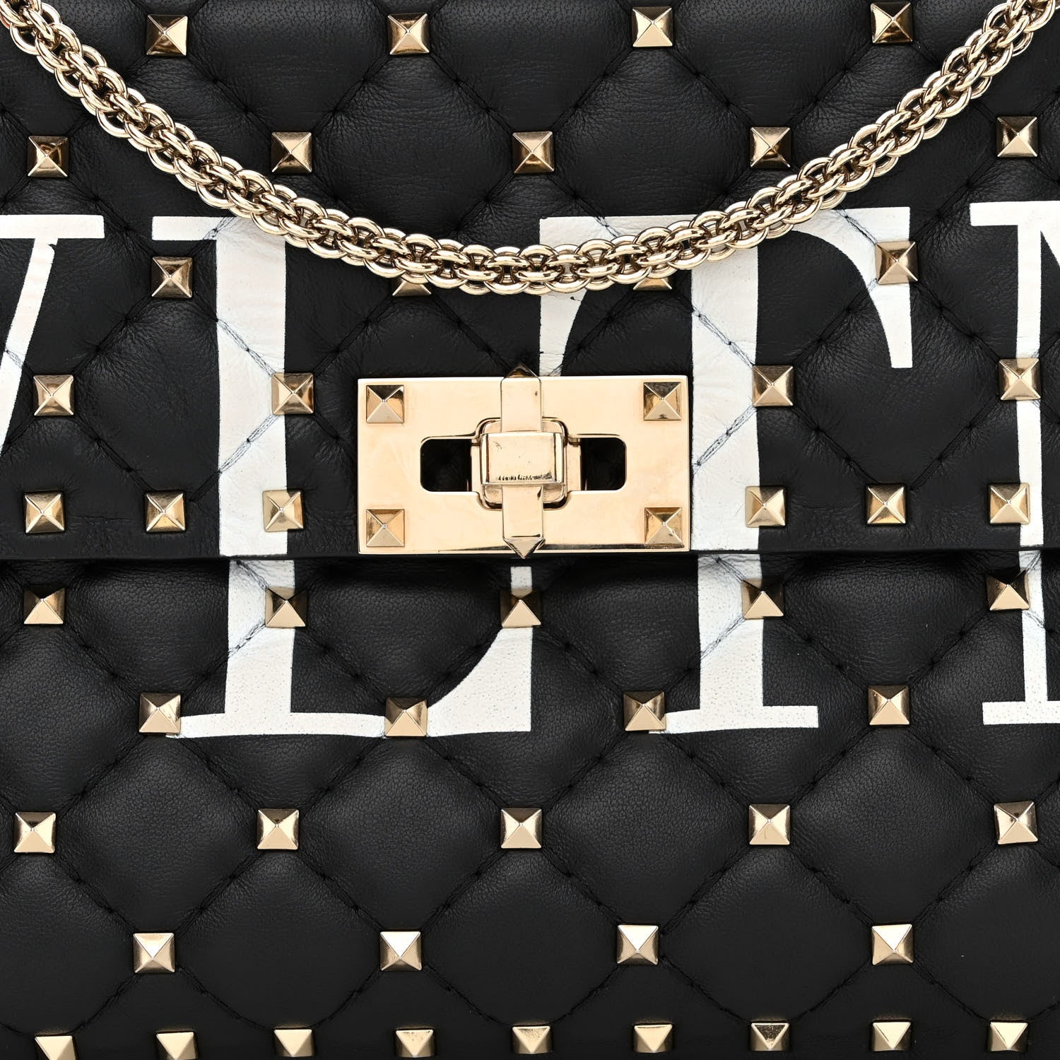 Valentino Garavani Lambskin VLTN Print Medium Rockstud Spike Shoulder Bag Black 7 of 10