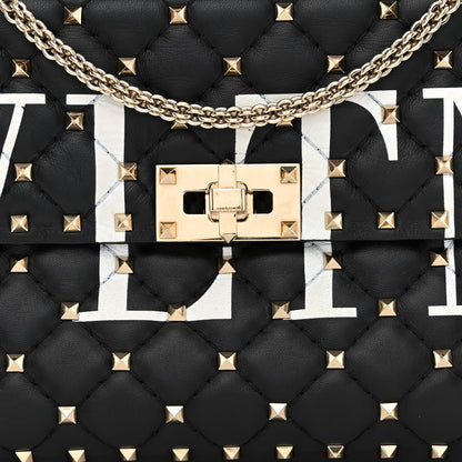 Valentino Garavani Lambskin VLTN Print Medium Rockstud Spike Shoulder Bag Black 7 of 10