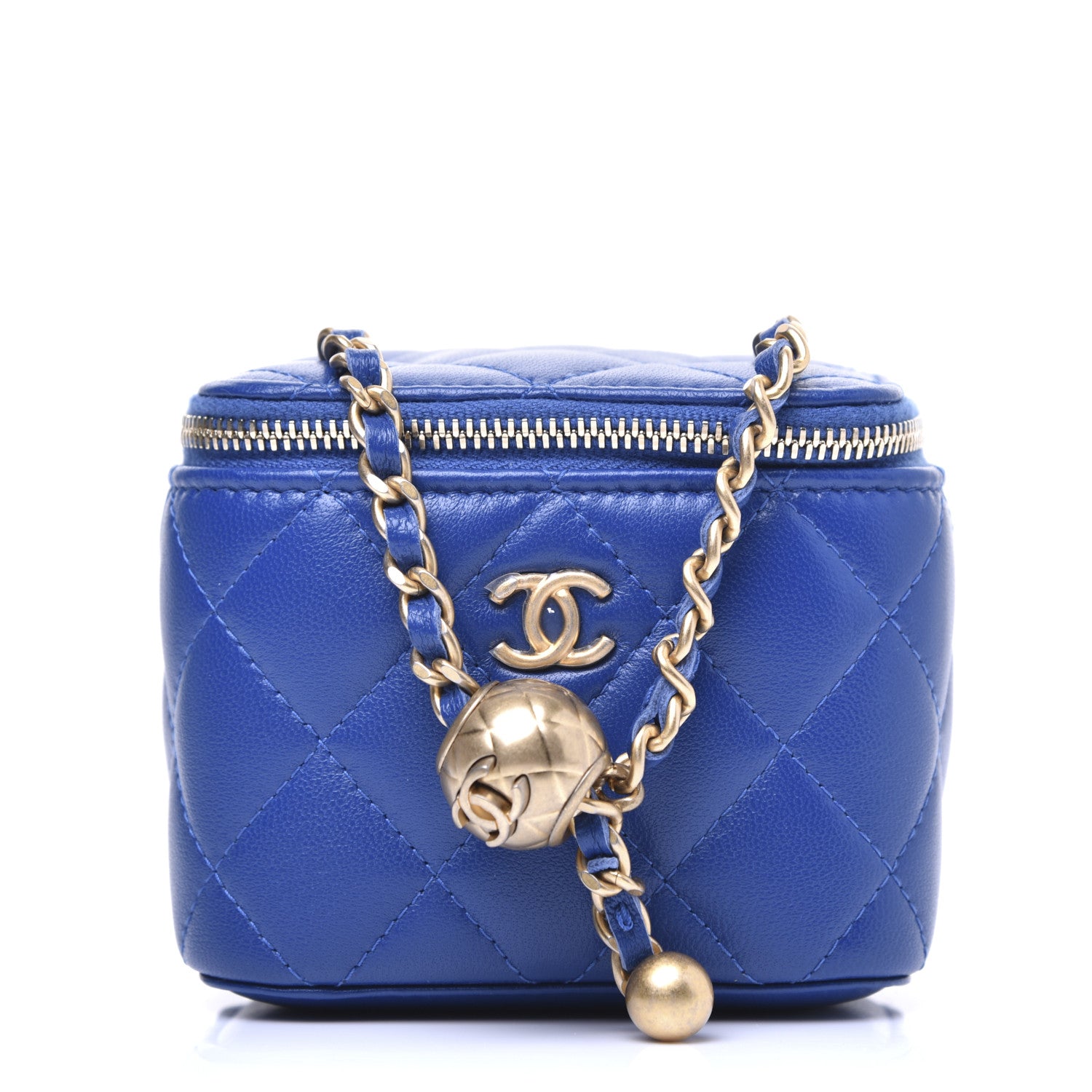 Chanel Lambskin Quilted Pearl Crush Mini Vanity Case With Chain Blue 1 of 12