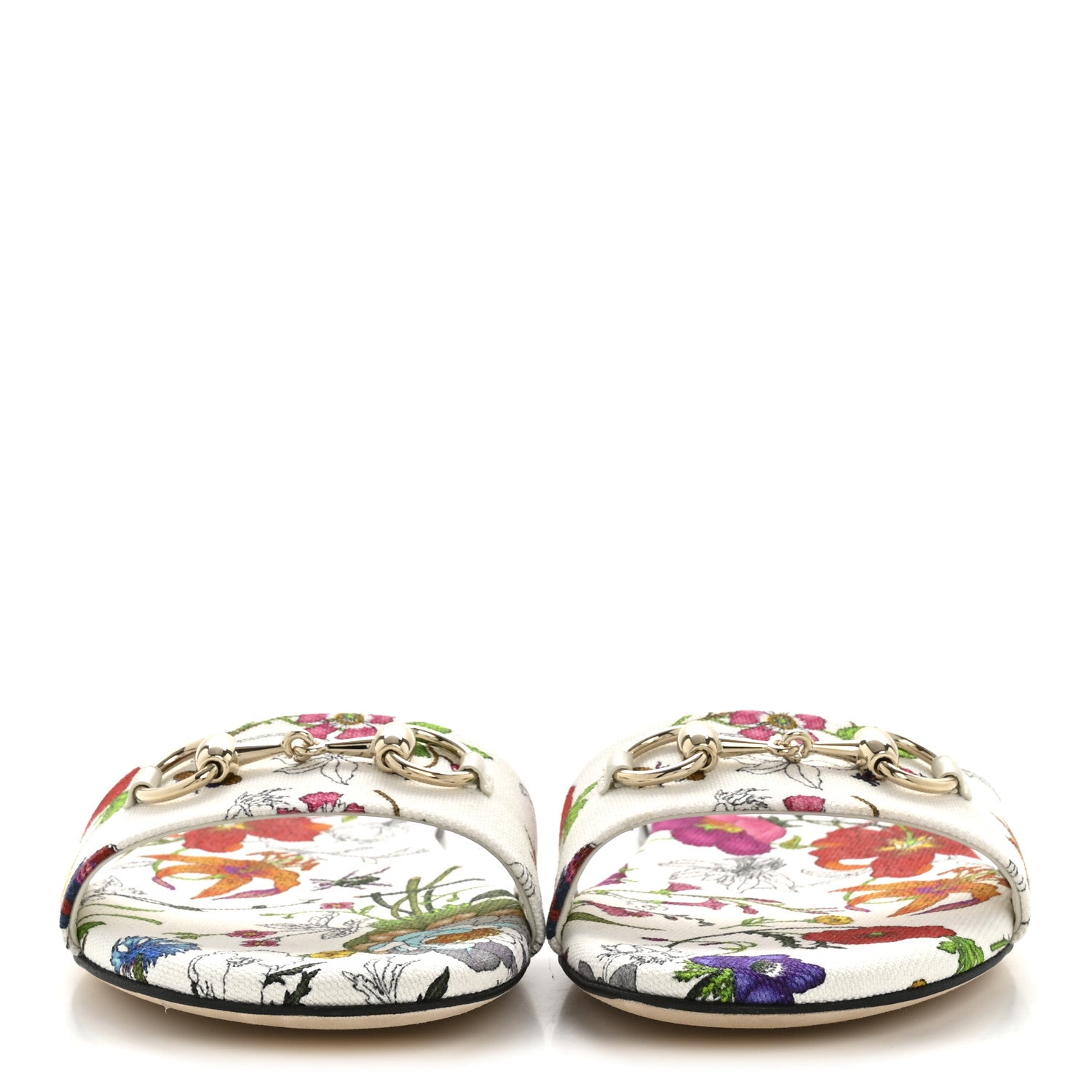 Gucci Canvas Flora Print Horsebit Slide Sandals 37 White 1860129