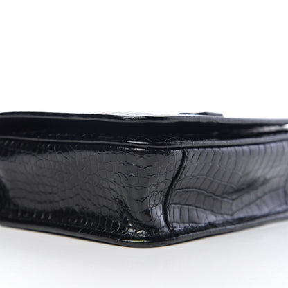 Saint Laurent Crocodile Embossed Lambskin Matelasse Monogram Niki Chain Wallet Black 6 of 9
