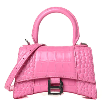Balenciaga Shiny Calfskin Crocodile Embossed Hourglass Top Handle Bag XS Baby Pink 1 of 8