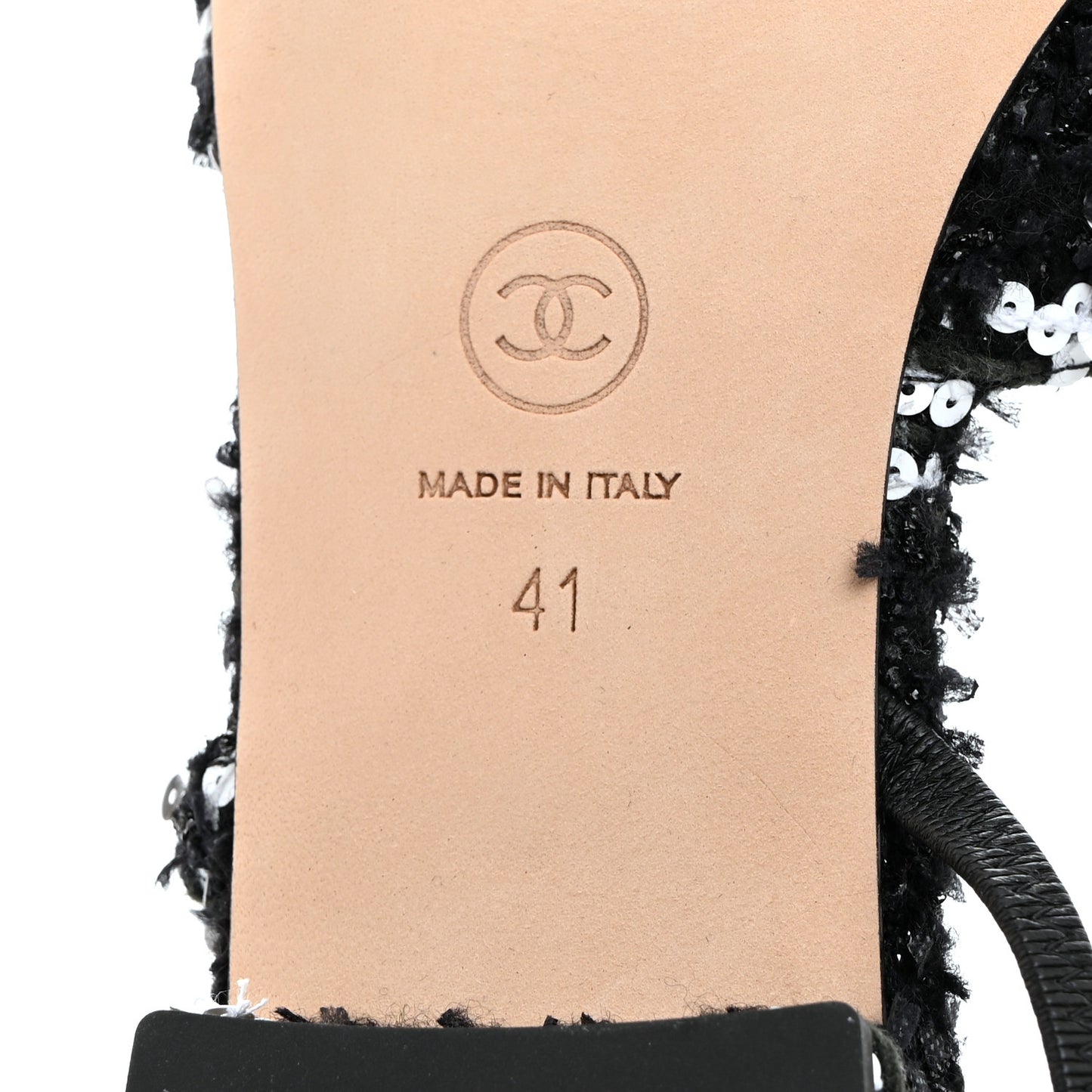 Tweed Sequin Patent Cap Toe CC Slingback Flats 41 Black