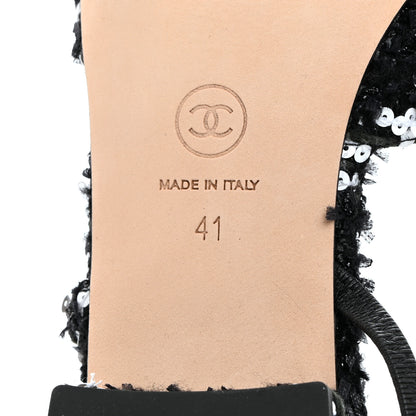 Chanel Tweed Sequin Patent Cap Toe CC Slingback Flats 41 Black 8 of 8