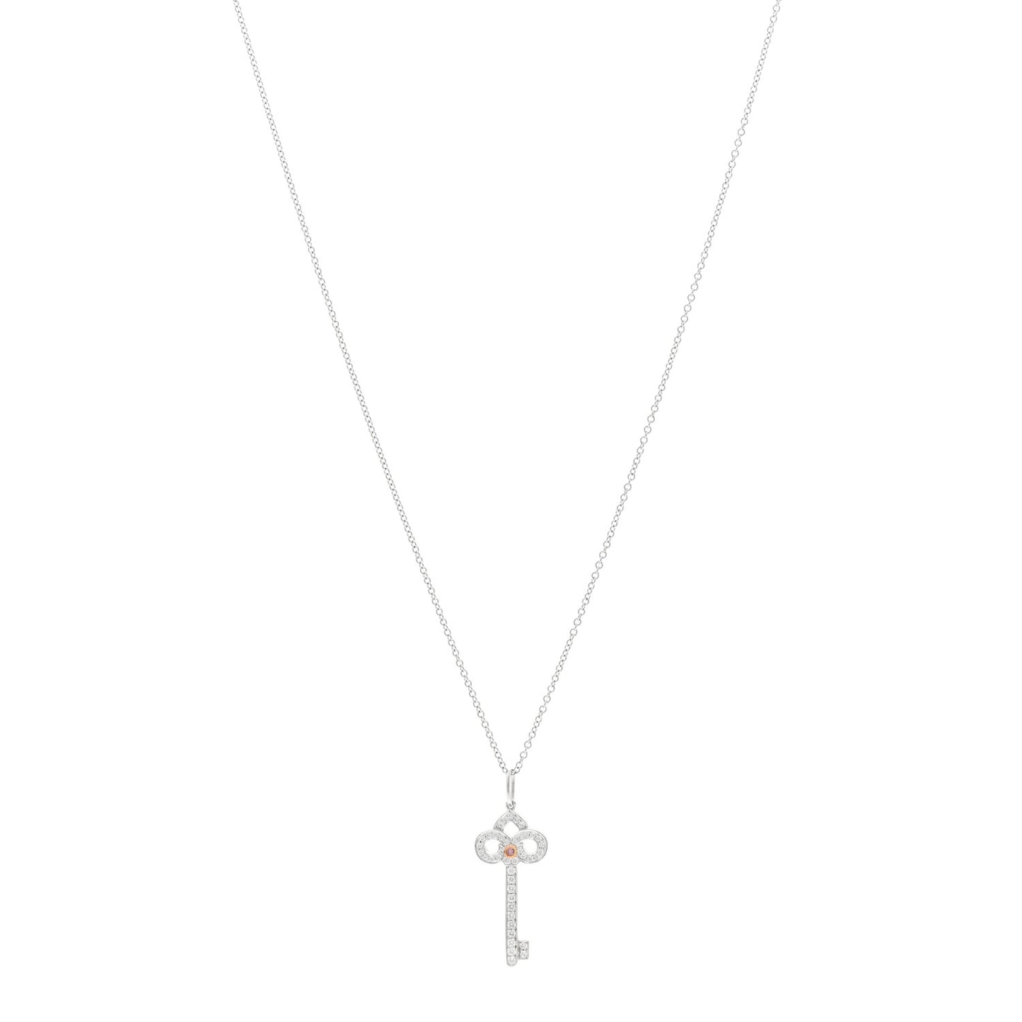 Platinum 18K Rose Gold Pink Diamond Fleur De Lis Key Pendant Necklace