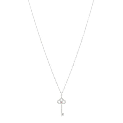 Tiffany Platinum 18K Rose Gold Pink Diamond Fleur De Lis Key Pendant Necklace 1 of 5