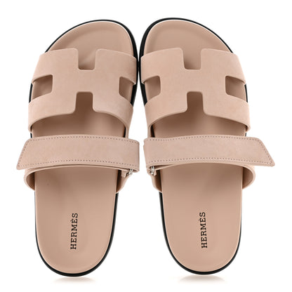 Hermes Suede Goatskin Womens Chypre Sandals 38  Rose Porcelaine 2 of 10
