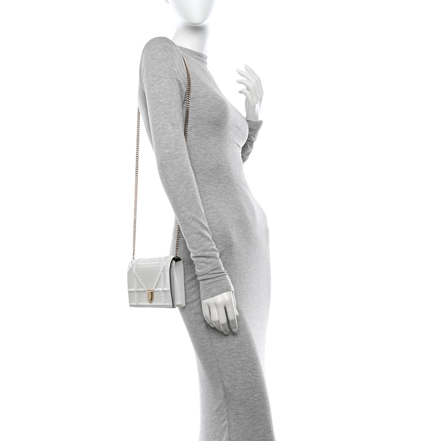 Patent Micro-Cannage Diorama Wallet on Chain Pouch Metallic White