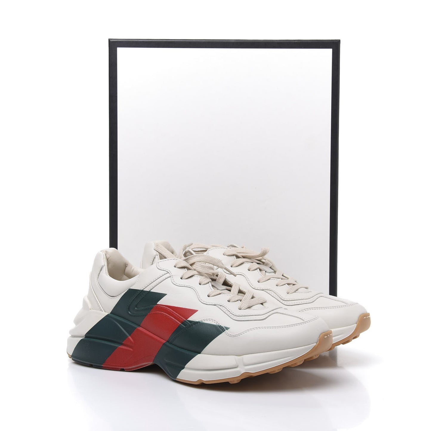 Calfskin Web Printed Mens Rhyton Sneakers 9.5 Mystic White