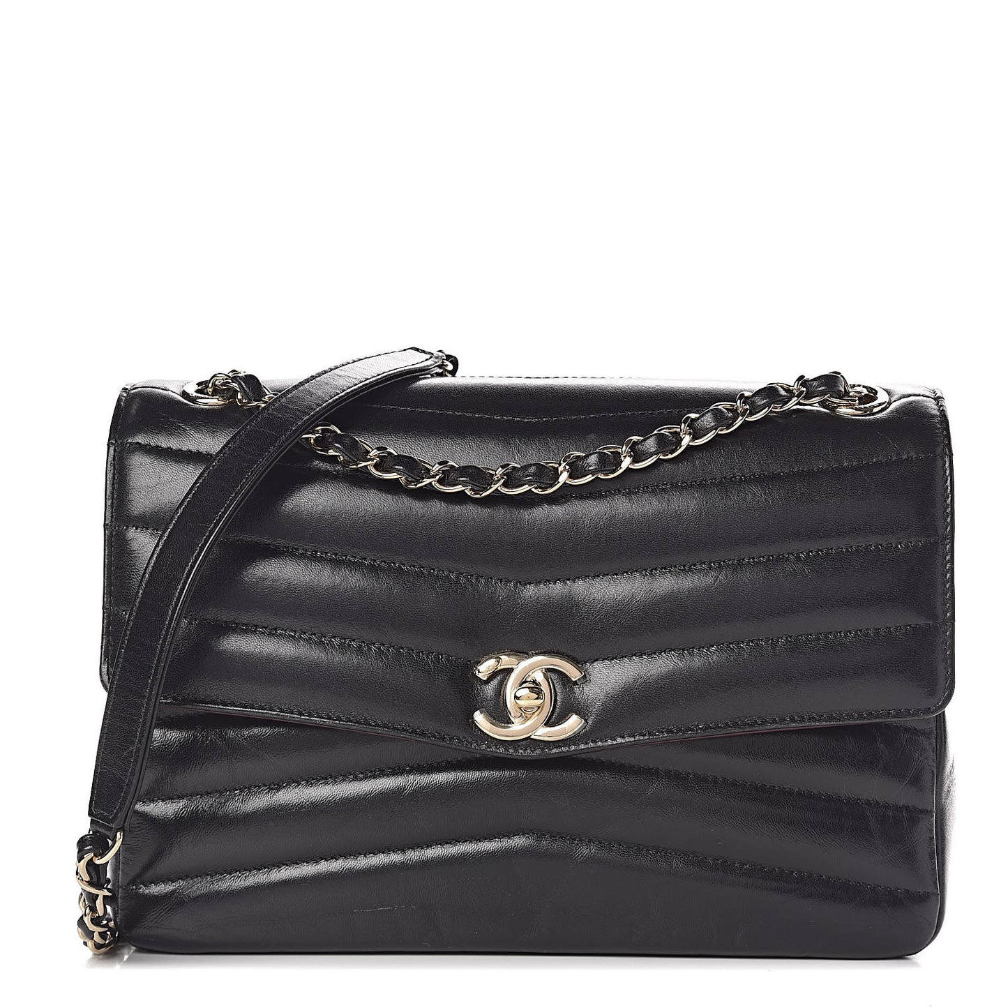Shiny Lambskin Chevron Quilted Miroir Black