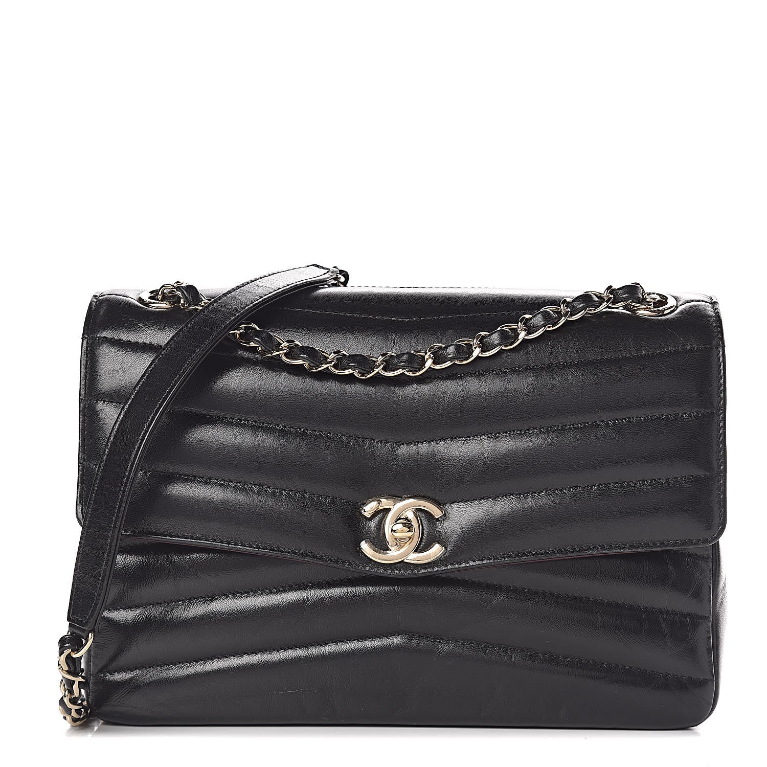 Chanel Shiny Lambskin Chevron Quilted Miroir Black 1 of 11