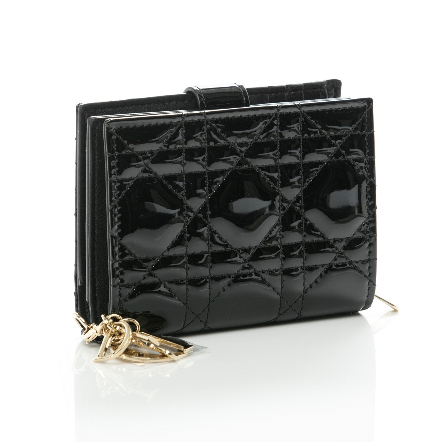 Christian Dior Patent Cannage Lady Dior Eden Wallet Black 3 of 8