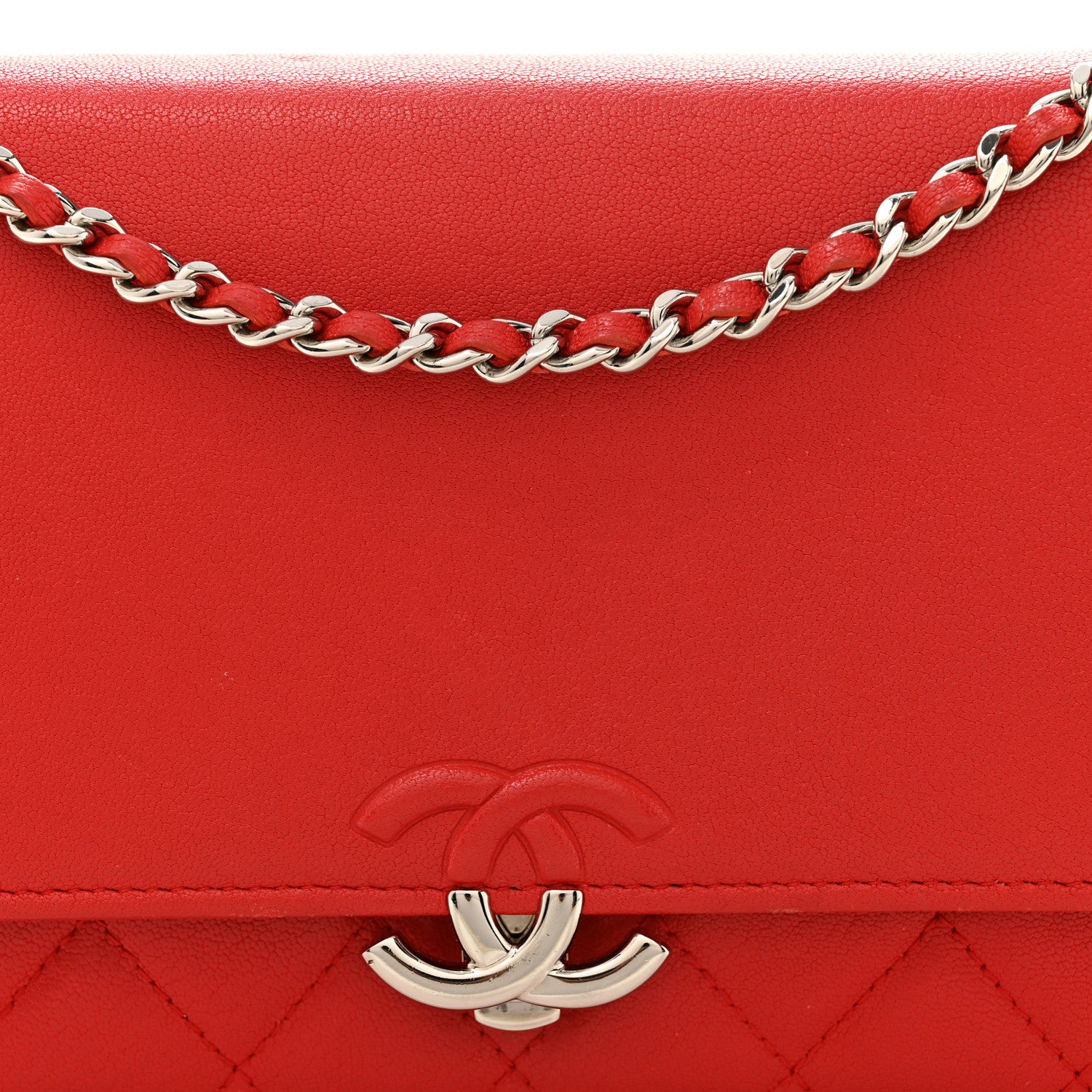 Chanel Grained Calfskin Quilted CC Box Wallet On Chain WOC Red 8 of 12